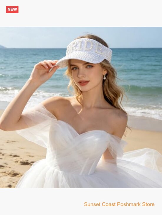 Pearl Embellished Shiny White Visor Hat for Bachelorette Party main image 5